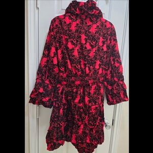 Jerry T Sz Med Chic Black and Red Floral Long Sleeve Dress